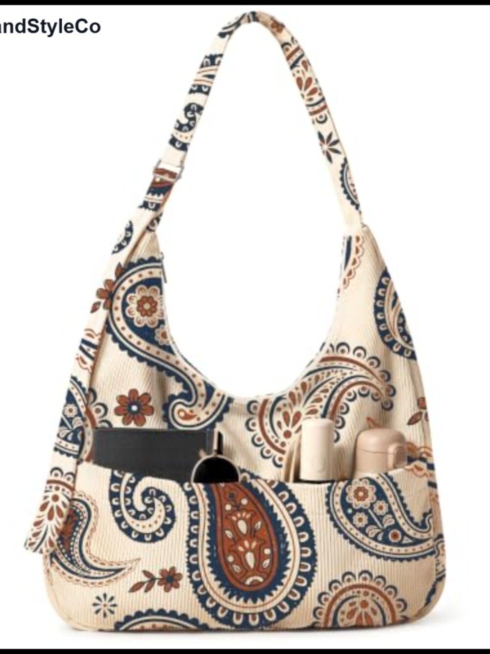 Corduroy Hobo Bag for Women, Slouchy Shoulder Crossbody Tote with Zipper &